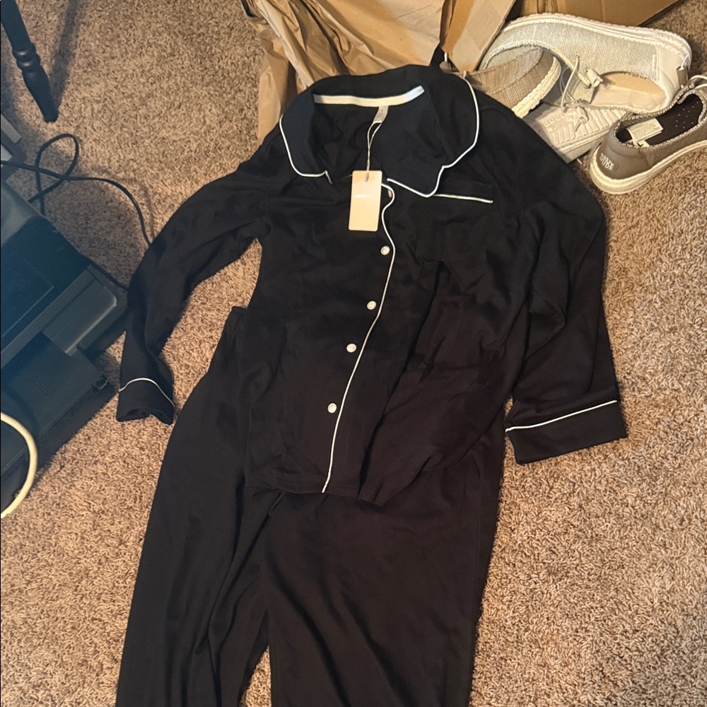 Black Pajama Set with White Trim